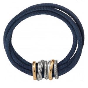NEW Brighton Navy Leather and Silver and Gold Neptune's Rings Slim Bracelet